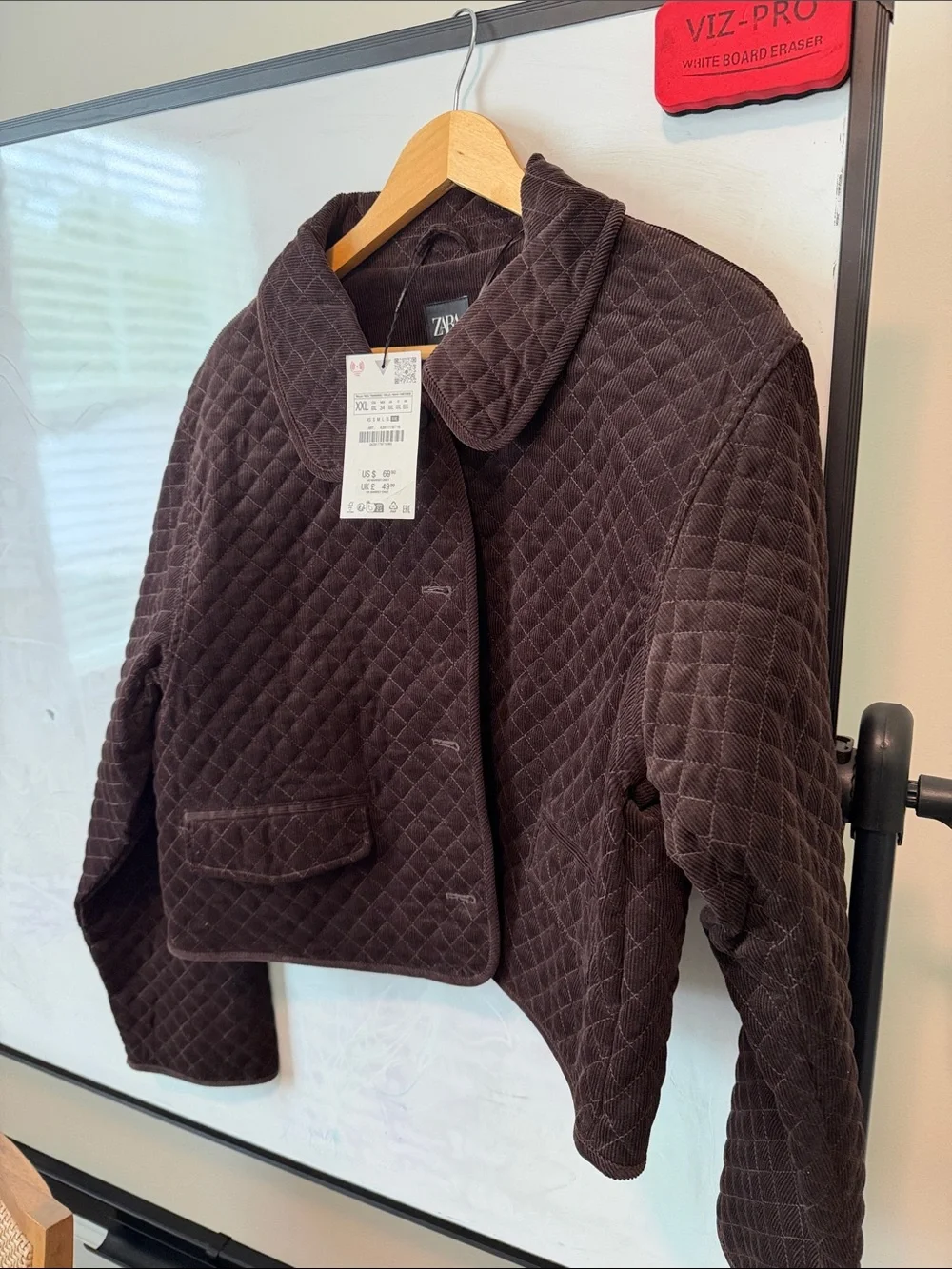 Zara Quilted Corduroy Sport Coat in Dark Brown